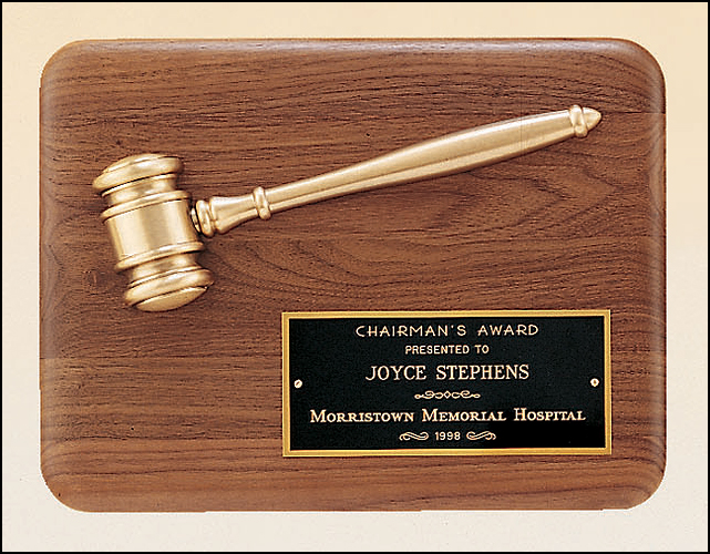 9 x 12 inch American Walnut Plaque with Antique Bronze Casting Gavel