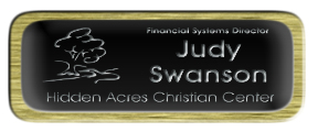 Metal Name Tag: Black and Silver with Epoxy and Brushed Gold Metal Border