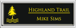 Framed Name Tag: Silver Plastic (squared corners) - Black and Yellow Plastic Insert