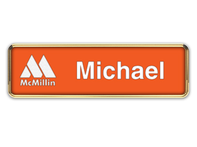 Gold Metal Framed Nametag with Tangerine and White