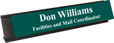 Evergreen Plastic Plate with White Text, Black Deskplate