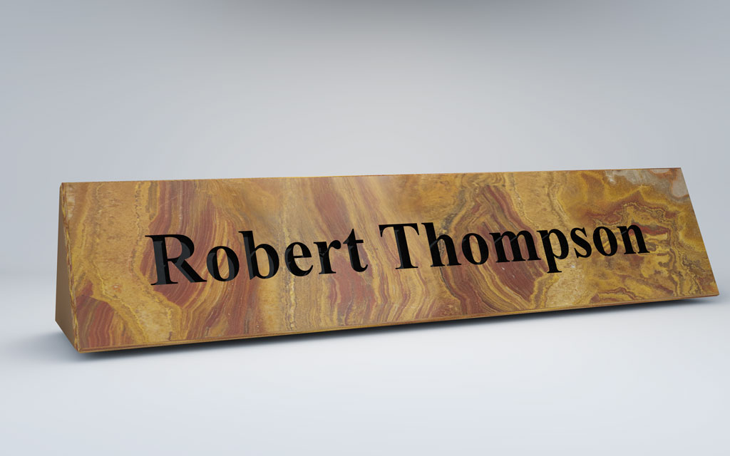 Molten Lava Onyx Marble Desk Plate Engraved