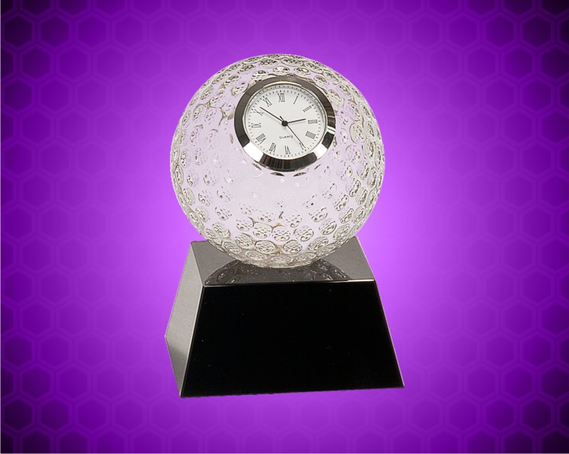 5 inch Clear Crystal Golf Ball Clock with Black Pedestal Base