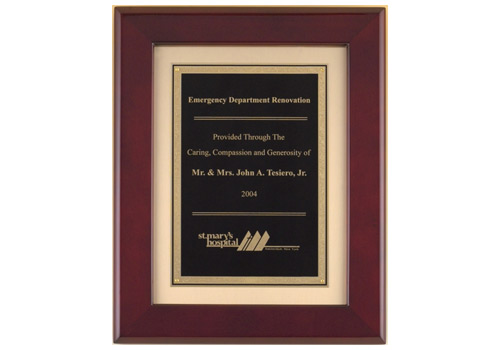 12 x 15 inch Rosewood Piano-Finish Plaque, Black/Brass Plate, Gold Background