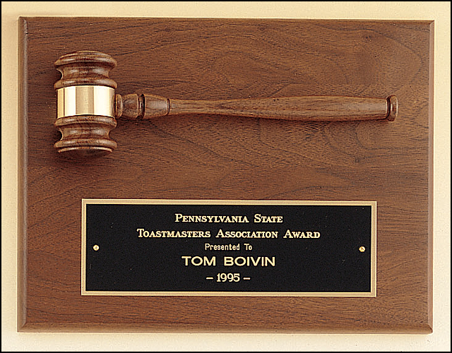 9 x 12 inch American Walnut Plaque with Wooden Gavel