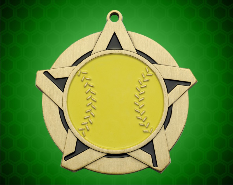 2 1/4 inch Gold Softball Super Star Medal