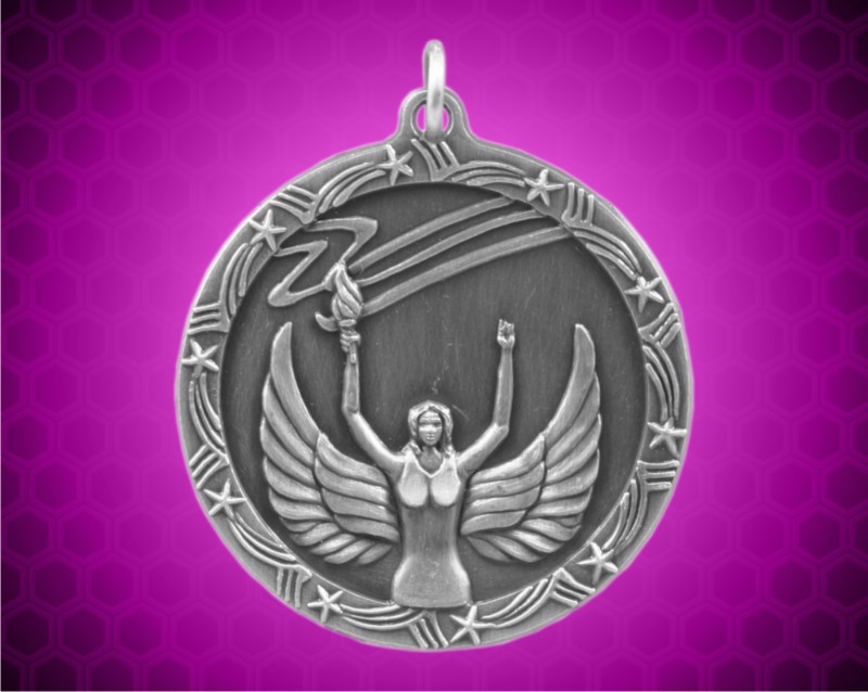 2 1/2 inch Silver Victory Shooting Star Medal