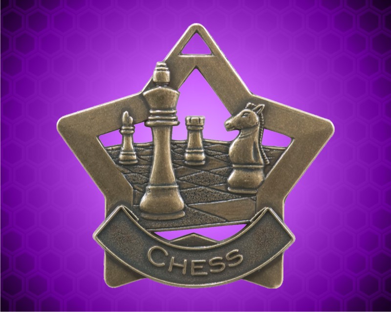 2 1/4 inch Gold Chess Star Medal