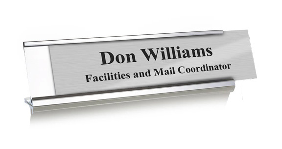 Brushed Aluminum and Black Plastic Plate on Silver Deskplate