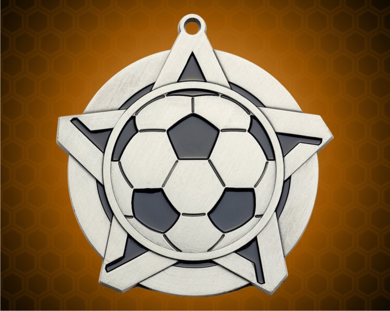2 1/4 inch Silver Soccer Super Star Medal