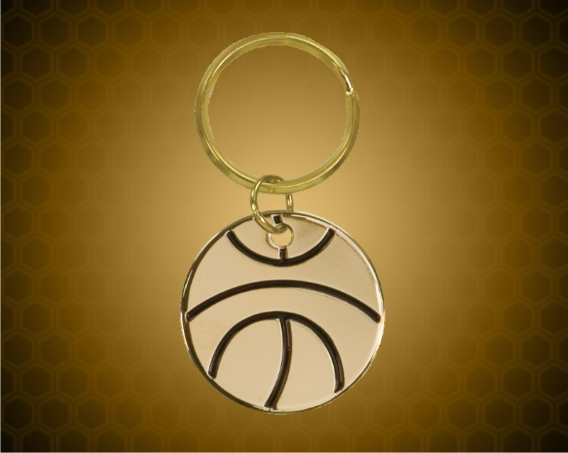 1 1/2 Inch Gold Basketball Brass Key Ring