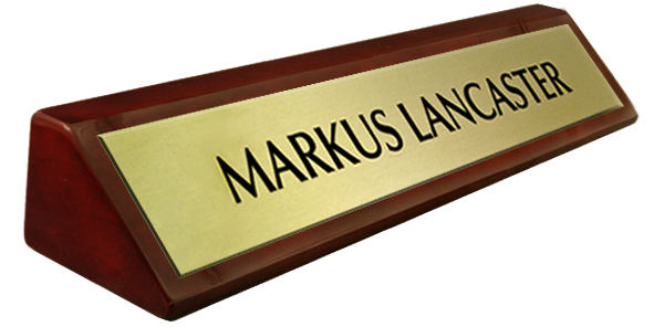 Rosewood Piano Finish Desk Name Plate Metal Brushed Gold Plate 8