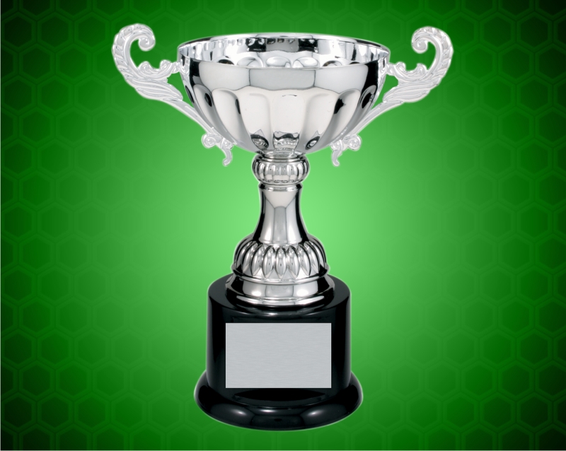 9 3/4 Inch Silver Completed metal Cup Trophy on Plastic Base