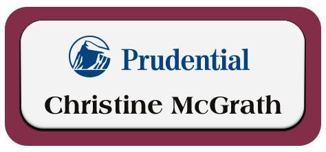 Metal Name Tag: White Metal Name Tag with a Burgundy Plastic Border