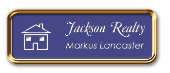 Framed Name Tag: Rose Gold Metal (rounded corners) - Purple and White Plastic Insert with Epoxy