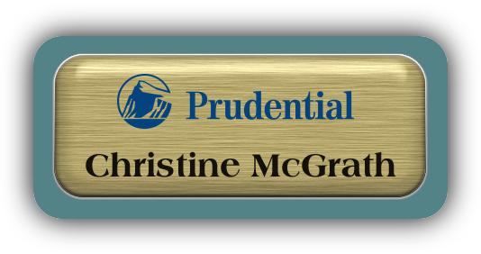 Metal Name Tag: Brushed Gold Metal Name Tag with a Forest Green Plastic Border and Epoxy