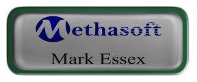 Metal Name Tag: Shiny Silver with Epoxy and Green Metal Border