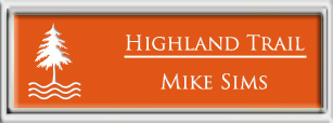 Framed Name Tag: Silver Plastic (squared corners) - Tangerine and White Plastic Insert