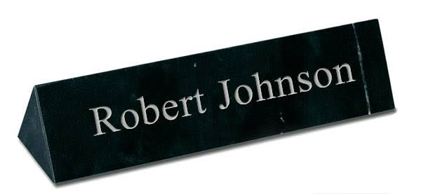 Black Marble Triangle Desk Plates with Filled Engraving