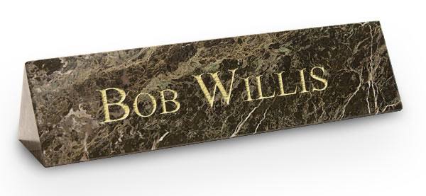 Green Marble Triangle Desk Plate with Gold Engraving