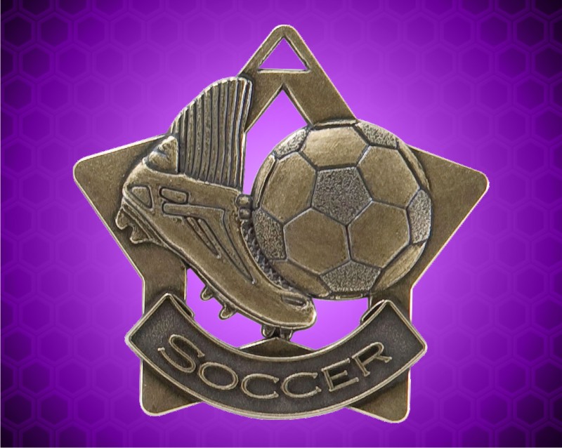 2 1/4 inch Gold Soccer Star Medal