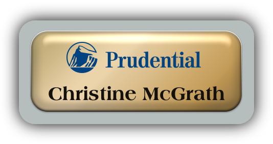 Metal Name Tag: Shiny Gold Metal Name Tag with a Silver Plastic Border and Epoxy