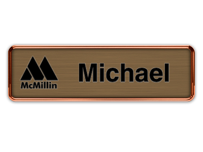 Rose Gold Metal Framed Nametag with Deep Bronze and Black