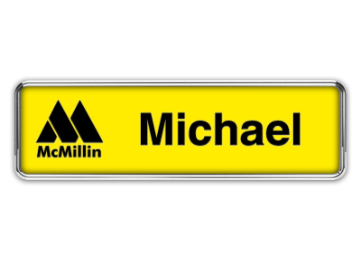 Silver Metal Framed Nametag with Canary Yellow and Black