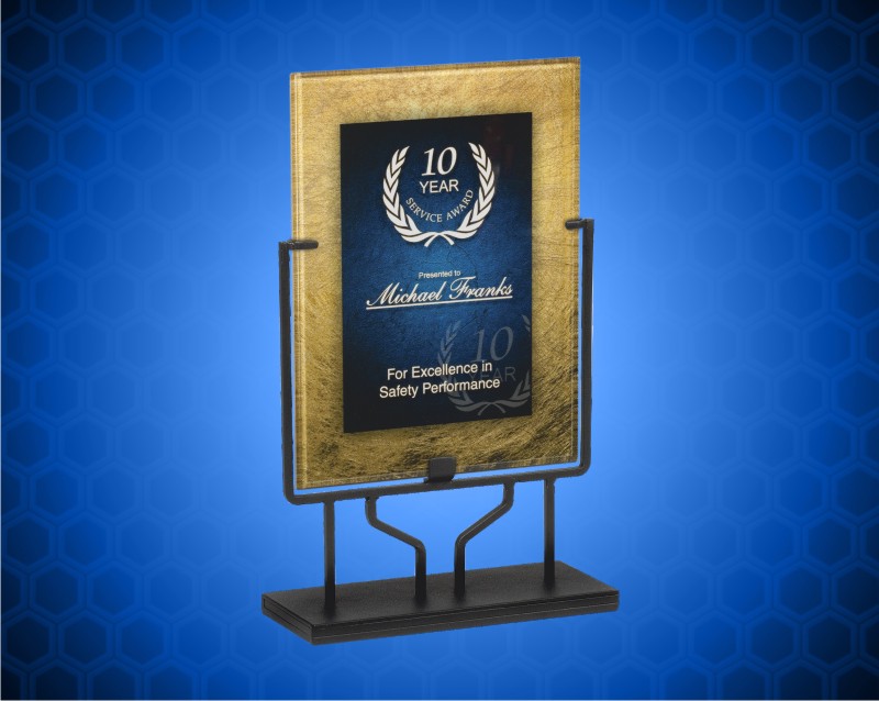 8 3/4 x 11 3/4 Gold/Blue Acrylic Art Plaque with Iron Stand