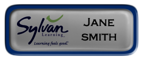 Metal Name Tag: Shiny Silver with Epoxy and Blue Metal Border