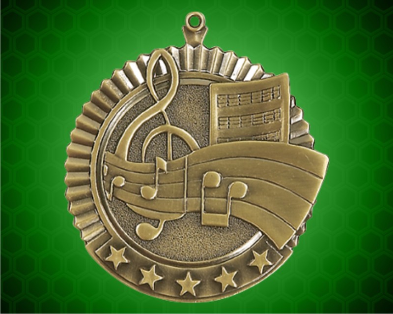 2 3/4 inch Gold Music Star Medal