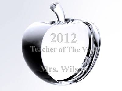 3 1/4 x 3 1/8 x 1 3/8 Inch Teacher's Pet Optic Crystal Apple 